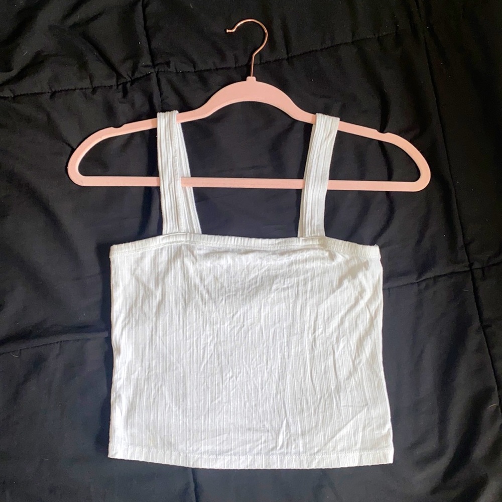 American Eagle Extra Small White Soft Sexy Ribbed Square Neck Cropped Tank Top